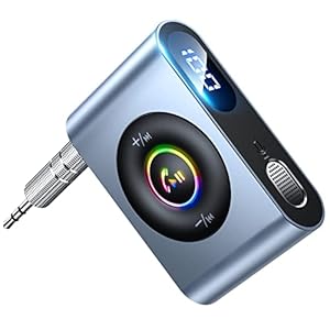JOYROOM Bluetooth 5.3 AUX Adapter for Car [Multifunction Button& Battery Life Display] Noise Cancelling Bluetooth Receiver for Car/Home Stereo/Wired Headphones/Hands-Free Call, 22H Battery Life, Metal