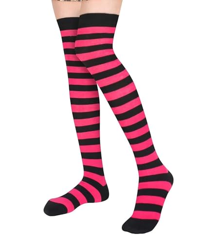 Image of Womens Thigh High Socks Athletic Stripe Cute Colorful Over the Knee High Sock Colorful Long Tube Sock