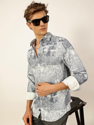 Image of Thomas Scott Mens Slim Fit Full Sleeves Printed Casual Shirt