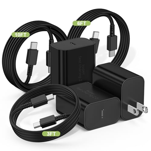 DGVERS 45W Super Fast Charger USBC for Samsung Galaxy S25 S24 S23 S22 S21 Ultra/Plus, 3+6+10FT Type C Charger Fast Charging Cable Cord& Android Block for Tab S10 S9 S8, iPhone 17/16/15(Pro Max/+),iPad
