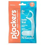 Plackers® Twin Line® Floss Picks with Tuffloss® Fiber & FlipPick®, Intense Mint, Double-Line Flosser for Effective Plaque Removal, 75 Count