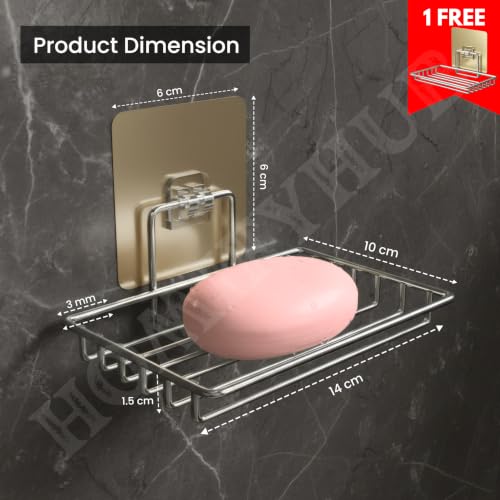 Image of Stainless Steel Soap Holder for Bathroom Stickable | Single Layer Wall Mounted Soap Dish Holder | Self Adhesive No Drill Waterproof Soap Tray | Bathroom Accessories (Set of 3)