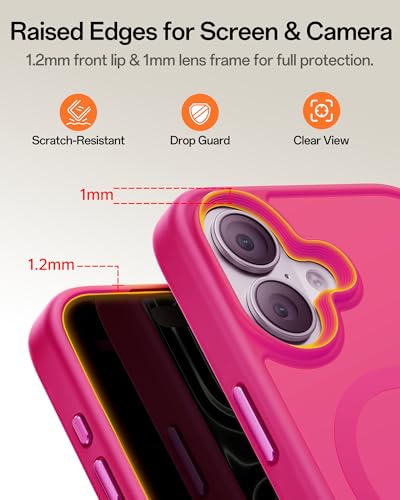 Image of UNBREAKcable Magnetic for iPhone 17 Case 6.3-Inch, Compatible with MagSafe, Full Camera Protection, Built-in Magnetic Ring, Drop Protection Shockproof Slim Phone Cover - Hot Pink
