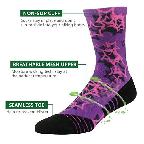 HUSO Hiking Socks Men Women Fashion Novelty Digital Printing Sports Crew Socks 3, 4 Pairs2