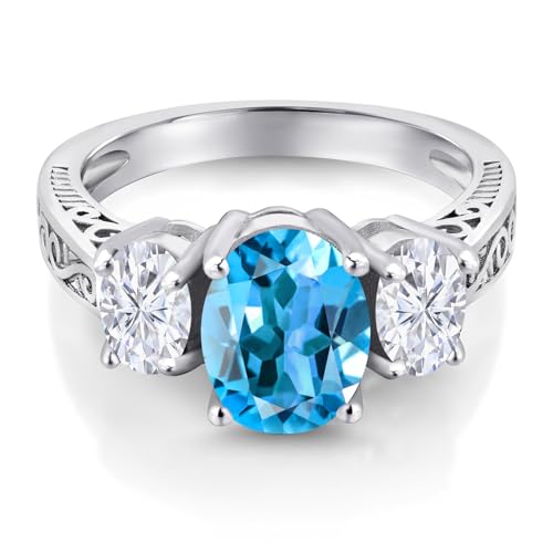 Gem Stone King 925 Sterling Silver Customized and Personalized Name Engraved Promise Love Gemstone Birthstone Fashion Mothers 3-Stone Ring For Women3