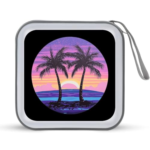 Palm Trees Beach Surf Sunset CD Case Portable DVD Holder Storage Organizer for Home Travel