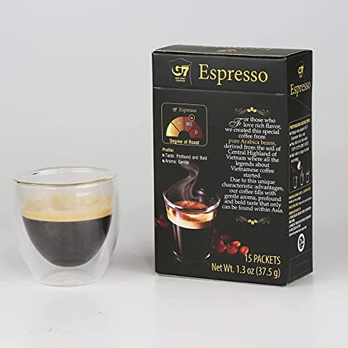 Trung Nguyen G7 Espresso Instant Coffee For Energy Boost - Pure Arabica Beans, Bold Taste & Gentle Aroma - Strong & Rich Vietnamese Instant Energy Coffee (15 Sticks/Box) #TOP7