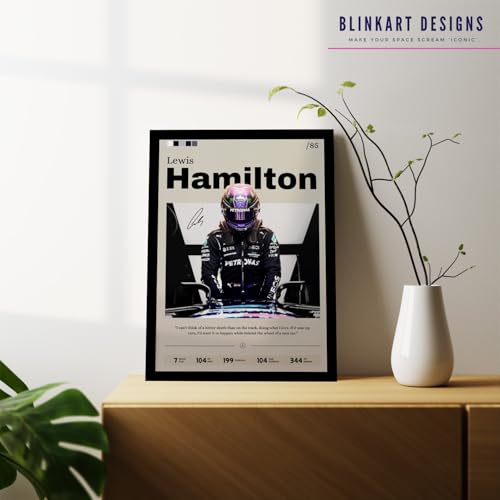 Image of BLINKART Lewis Hamilton F1 Racing Tennis Player Synthetic Wood Photo Framed Wall Hanging Poster For Room & Office Bedroom Living Boys & Girl Room Home Wall Hanging, Decorative Wall Art (13*10 Inches)