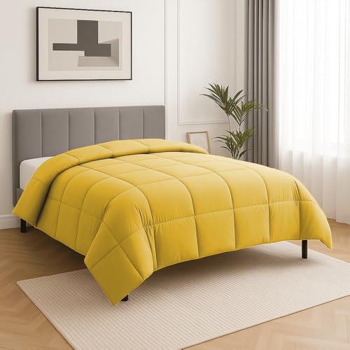 Image of King Size Comforter Set - All Season Down Alternative Bedding Comforter Set - Quilted Duvet Insert with Corner Tabs - Box Stitched Blanket - Breathable, Soft - Gold