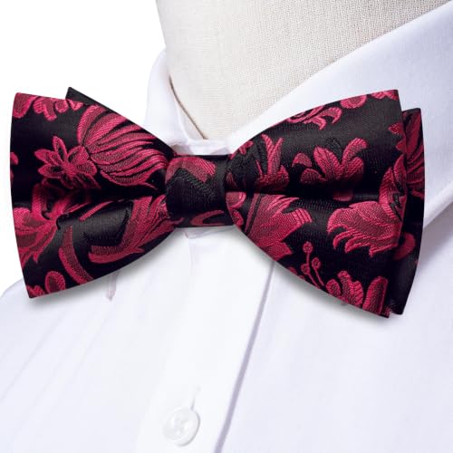 Image of Dubulle Mens Paisley Striped Bowtie Set Pre-tied Bowtie for Men and Pocket Square Set Wedding Business