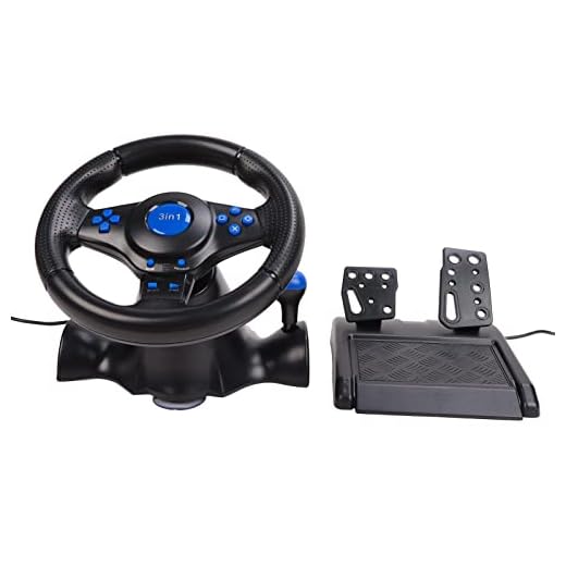 Volante de PC, volante de corrida de jogos USB universal para uso de PC PS3 PS2, volante de corrida com pedal, rotação de 180 graus