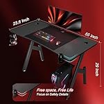 HLDIRECT 55 Inch Gaming Desk, Large Computer Desk Gaming Table with Cable Management, Ergonomic Carbon Fiber Gamer Table Pc Work Home Office Desks with Cup Holder & Headphone Hook & Mouse Pad, Black - Image 3