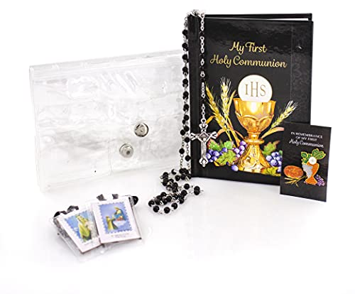 Livre de prière de première communion noir avec chapelet pour le grand jour de la messe