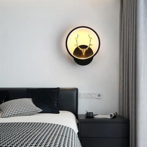Image of fizzytech LED Deer Design Wall Light, 20 cm Round Decorative Wall Lamp, Black & Gold Finish with 3 Colour Changing Modes for Bedroom, Living Room & Hall, Pack of 2