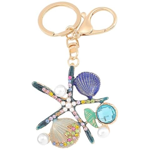 Starfish Keychain Summer Keychain Beach Keychain Ocean Keychain Seashell Keychain Starfish Charm Crystal Rhinestone Keychain Sparkling Key Ring Charm Purse Pendant Handbag Bag Decoration Holiday Gift Cover