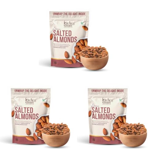 Image of KitchenSmith Jumbo Salted Almond - 250gm | Badam Giri, Naturally Sourced Crunchy Badaam & High In Antioxidant | Naturally Sweet And Tasty | Energy Booster | Dry Fruits (Air Tight Pouch) (Pack of 3)