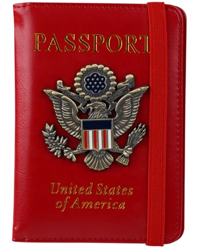 Image of Passport Holder Cover Travel Wallet RFID Blocking Wallets Family Passport Organization Personalized Wallet Case for Men and Women Travel Must Haves (Red)