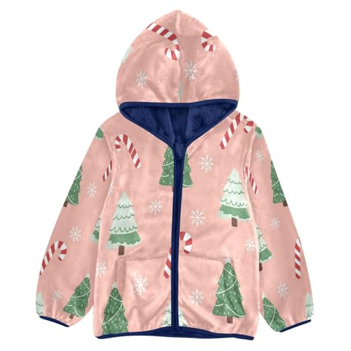 Christmas Trees Candy Canes Toddler Fleece Jacket Girl Boys Hooded Fleece Jacket Coat Warm Outwear Zip-up 3-10T
