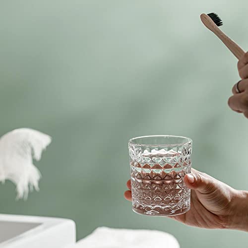 Gaolinci 2 Pcs Diamond Embossed Clear Glass Mouthwash Cup Cups, Bathroom Brushing Cup, 8 Oz #TOP3
