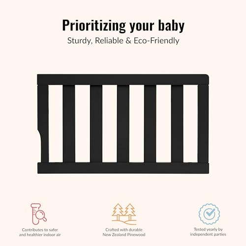 Image of Dream On Me Toddler Guard Rail for Convertible Crib, Solid Wood Bed Rail for Toddler Bed Conversion, Matte Black Vintage