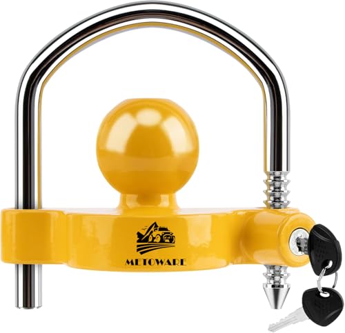 METOWARE Trailer Coupler Lock Universal Adjustable Heavy-Duty Steel Trailer Hitch Lock, Anti Theft Trailer Ball Lock Towing Lock for Towing Trailer Security Fits 1-7/8',2”, 2-5/16' Coupler Yellow