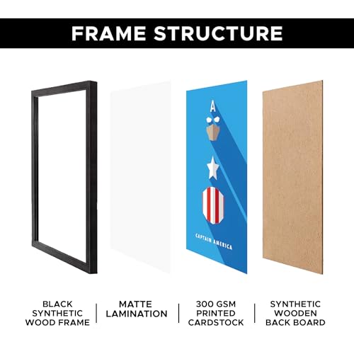 Image of CodersParadise Wood Superhero Avatar Wall Poster Frames - Pack of 6 | Framed Aesthetic Posters | 8 x 12 cm A4 Size Decorative Wall Art for Living Room, Bedroom, Home & Office Decor