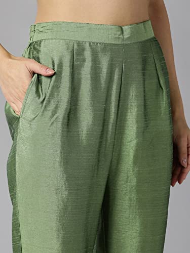 Image of Vaamsi Women's Poly Silk Embellished Solid Straight Kurta Pant with Dupatta
