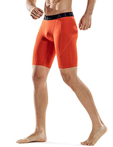 ATHLIO Men's Athletic Cool Dry Compression Shorts, Sports Performance Active Running Tights, 3pack(bsp06) - Black/Charcoal/Orange, XX-Large - Thumbnail 2