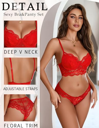 Image of Avidlove Lingerie for Women Lace Strappy Underwear V Neck Bra and Panty Sets 2 Piece Bralette Outfits