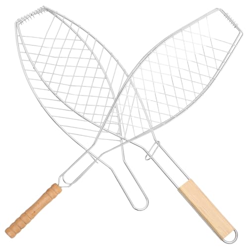 TOYANDONA 2 Piezas Parrilla de barbacoa Cesta para parrilla de verduras para barbacoa bandeja de parrilla canasta de barbacoa barbacoas cesta de la parrilla Accesorios de barbacoa madera