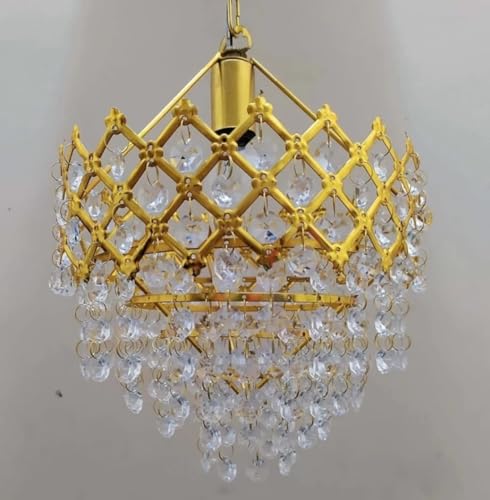 Image of SUANI Modern Crystal 40 watt Decorative Pendant Crystal Chandelier | Chandelier for Living Room | Jhoomar for Restaurant | Light Fixture Black Gold (Golden, 160 mm)