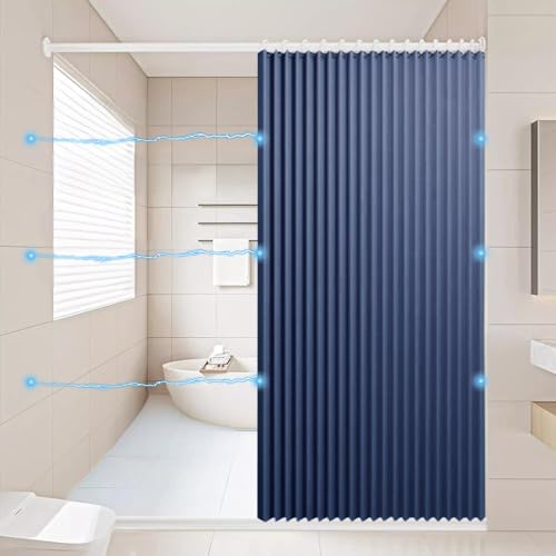 Rideau de douche imperméable en polyester bleu 260x200 avec crochets - 2