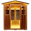 KUNSANA Red Cedar 4 Person Outdoor Ultra-Low EMF?0.5mg? Infrared Sauna, Multi-Person Home Sauna spa, 2160w,12 Heating Panels, LCD Control Panel, Bluetooth Speaker, Chromotherapy Lights, Reading lamp