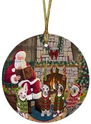 Let It Snow Sphynx Cat Round Flat Ornament - Pet Decorative Hanging Ornaments for Christmas X-mas Tree Decorations - 2.75" Round Ceramic Christmas Ornament POR1524