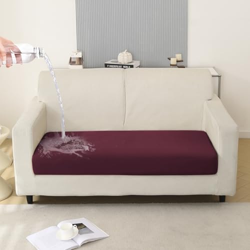 Image of HOKIPO Polyester 100% Waterproof 140GSM Stretchable Sofa Seat Cushion Cover 2 Seater, Maroon (AR-5353-MRN)