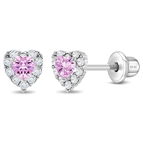 925 Sterling Silver 5mm Multi Cubic Zirconia Diva Heart-Shaped Earrings for Toddlers, Young Girls, and Teens - Brilliant CZ Earrings for Heart-Loving Girls - Adorable and Eye-Catching Jewelry