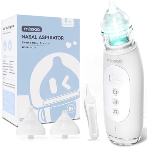 Image of MISSAA Baby Nasal Aspirator Electric, Nasal Aspirator for Baby Toddler with 3 Levels Suction Baby Nose Sucker Self-Cleaning Automatic Nose Cleaner with Pause, Music, Light, White