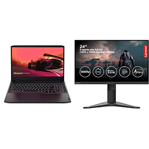 Image of Lenovo IdeaPad Gaming 3 AMD Ryzen 5 5600H 15.6 inch (39.62cm) FHD IPS 120Hz Gaming Laptop 8GB /256GB SSD+1TB / Win11 Home /NVIDIA GTX 1650 4GB /Alexa /Game Pass, 82K201Y9IN + 24 inch IPS E-Sports Gaming Monitor