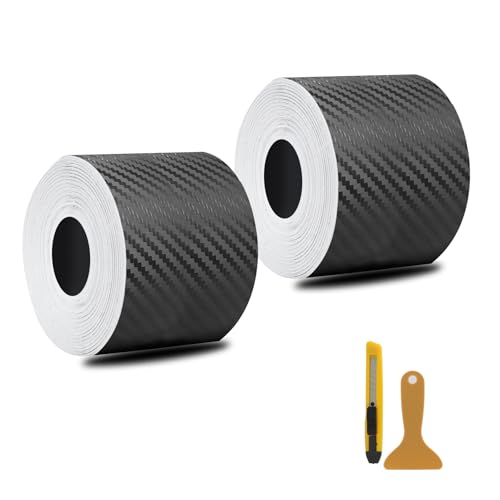 2PCS Vinilo Fibra de Carbono para Coche 3D, 3cmx5m, Autoadhesivas, Color Negro Mate, para umbrales de umbral de umbral de Coche, Resistente a los arañazos, lámina Carbono para Coche con Herramientas