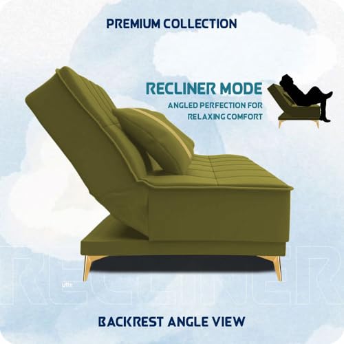 Image of Adorn India Premium New Alyssum 3 Seater Sofa Cum Bed 4X6 Velvet Suede with 2 Cushions (Color Light Green) and Suitable for All Indoor, with 3 Years Warranty