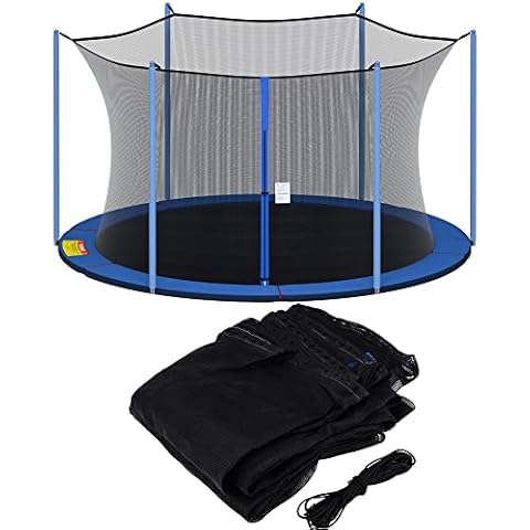 SPORTYOUTH Trampoline Replacement Safety Enclosure Net for 14 ft 6 Straight Poles Round Frame Trampolines, Breathable Weather-Resistant Tear-Proof Netting with Adjustable Straps, NET ONLY Cover