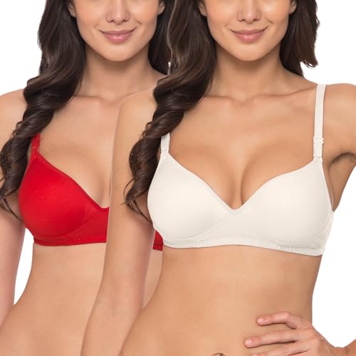 Image of Komli - Heavily Padded Push-Up Bra - Cotton Rich - Balconette - 3 /4th Coverage, Seamless, Wireless, Multiway Straps - T-Shirt Bra (Pack of 2)