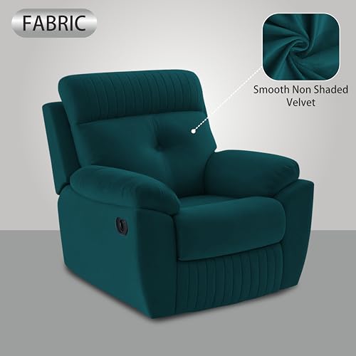 Image of Adorn India Premium Majestic 1 Seater Recliner Manual Sofa Chair | Ocean Blue Suede Velvet Fabric | Soft Padded Back Rest & Handrest | Living Room Recliner Chair | 3 Years Warranty