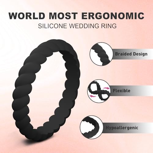 Image of Egnaro Women's Silicone Anniversary Rings, 2.5mm Wide 1.8mm Thick Stackable Rubber Wedding Band, Thin Stylish Comfort Fit Silicone Ring for Nurse, Workout, Work, Pregnancy, Travel, Daily Gift