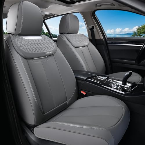Image of Coverado Car Seat Covers Front Seats, Luxury Nappa Leather Waterproof Seat Covers for Cars, Universal Front Seat Covers, Driver Seat Protector Automotive Interior Accessories Fit for Most Cars,(Gray)
