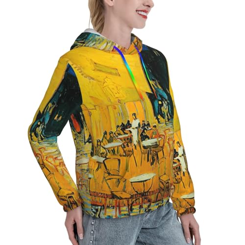 Sweat à capuche imprimé café terrasse pull ajusté femme EdWal - 3
