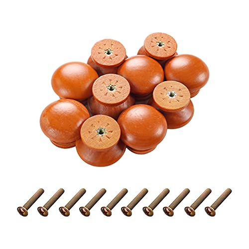 MroMax 引き出しハンドル 木製 木製引き出しノブ 取っ手 つまみ 引くノブ ハンドル 10個入り ネジ付き 33*25mm キャビネット 引き出し グリップ 家具 食器棚 木製ラウンド ドア 赤い