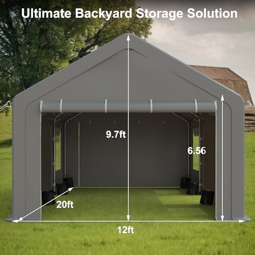 13x20ft Heavy Duty Carport, Portable Garage with 2 Doors & Roll-Up Window, Reinforced Steel Poles, Uv Resistant Waterproof Tarp, Portable Carport for Car, Truck, Boat,Motorcycle