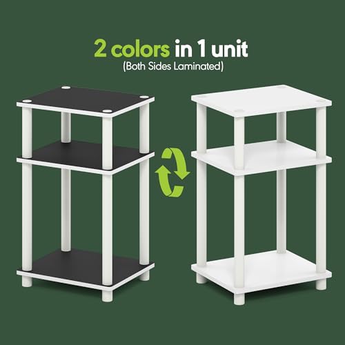 Image of Furinno Turn-N-Tube Side Table, 3-Tier End Table with Open Shelf, Toolless Assembly Night Stand, Bedside Table, for Living Room, Bedroom, White Espresso