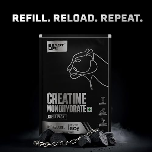 Image of BEASTLIFE Super Micronized Creatine Monohydrate 50g Refill Pack | 16 Servings Unflavoured Powder| NABL Lab Tested | Premium Sports Nutrition for Strength & Performance